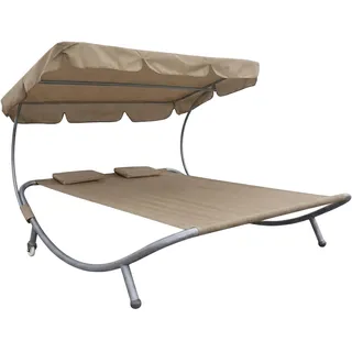 Doppel Sonnenliege mit Dach beige für 2 Personen - 199 x 174 cm - bis 260 kg XXL Gartenliege mit verstellbarem Sonnendach - Beige, Grau