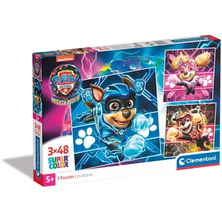 Clementoni - 25303 - Supercolor Puzzle - Paw Patrol - 3 Puzzle mit 48 Teile Ab 5 Jahren, Buntes Kinderpuzzle Mit Besonderer Leuchtkraft & Farbintensität, Geschicklichkeitsspiel Für Kinder