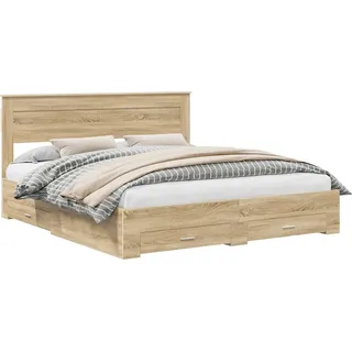 vidaXL Bettrahmen mit Kopfteil Sonoma-Eiche 200 x 200 cm Holzwerkstoff - Braun
