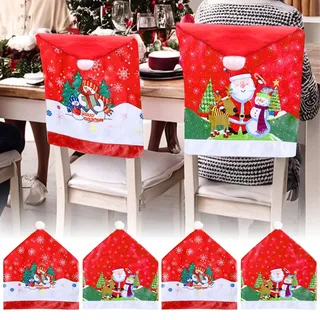 Snarflun Stuhlhussen Weihnachten 4er Set Weihnachts Stuhlhussen, Stuhlhusse Weihnachten Nikolausmütze Stuhlabdeckung, Weihnachtsstuhlhussen für Esszimmer, Abendessen, Dekoration 60×50cm