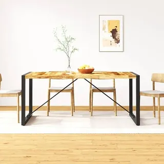 Esstisch Raues Massives Mangoholz 180 cm, Industriestil Design, Poliert und Lackiert, Stabil und Langlebig, Braun und Schwarz, für Küche oder Esszimmer