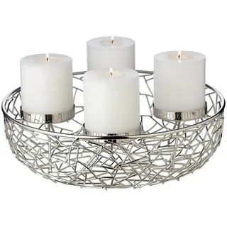Edzard Adventskranz Milano, AST-Design, Durchmesser 34 cm, für Stumpenkerzen Ø 8 cm, durchgängiger Boden, Edelstahl vernickelt, silberfarben, ideal für die Dauerkerze Cornelius von Edzard