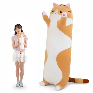 AMOZO Katzen Kuscheltiere süße Lange Katzen Plüschtiere, Niedliche Weiche Katze Stofftiere Plüsch Kissen Spielzeug für Mädchen und Kinder (Orange, 50cm)