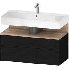 Duravit Qatego Waschtischunterbau, 1 Auszug und 1 Schublade, 990x470x590mm, Nische Eiche Mamoriert, QA4395055, Farbe: Eiche Schwarz/mit Nischenbeleuchtung