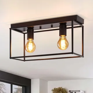 ZMH Deckenleuchte Wohnzimmer Schwarz Vintage E27 Deckenlampe Retro industrial Lampe Metall mit 2 Flammig Deckenbeleuchtung für Schlafzimmer Flur Küche Esszimmer - Schwarz