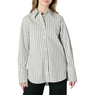 Amazon Essentials Damen Oversize-Bluse aus Baumwoll-Stretch-Popeline mit Knopfleiste, Elfenbein Schwarz Streifen, XXL