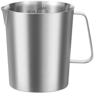 Jonuin Messbecher Edelstahl 500ml, 304 Edelstahl Messbecher, Ohne Deckel, mit Tropffreiem Ausguss und Feinskala, Robuster Rührbecher mit Ergonomischem Griff für Küche, Bar, Café und Milchtee-Laden