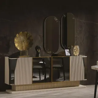 Tisch 4x Stühle Sideboard 2x Spiegel 8tlg Esszimmer Set Gruppe Möbel - Beige