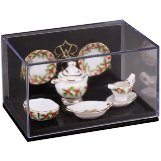Miniatur Speiseset 2 Personen Mistelzweig aus Porzellan handbemalt - Gold