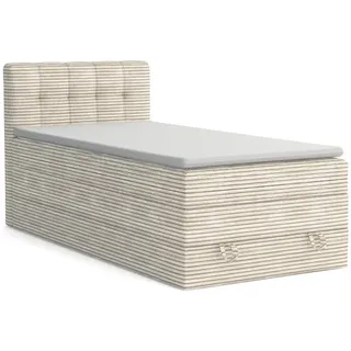 Deine Möbel 24 Boxspringbett Jung 2 90/200 Cord Ecru mit Matratzen H3 + H4 , Textil , H3 + H4 , 90x200 cm , Schlafzimmer, Betten, Boxspringbetten