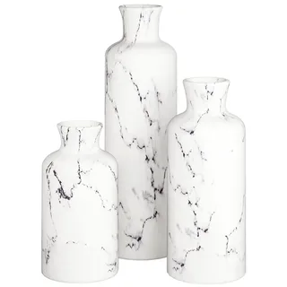 Weißes Vasen-Set – Vasen für Dekoration, perfekt für Pampasgras, getrocknete/frische Blumen, Vasen für Ihre Küche, Schlafzimmer, Büro, Wohnzimmer, Badezimmer oder Regaldekor (Marmoroptik)