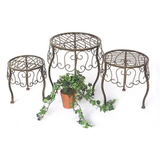 DanDiBo Blumenhocker 3er Set Metall Braun Rund 140129 , 22x25x22 cm , Wohnzimmer, Wohnzimmertische, Blumenständer