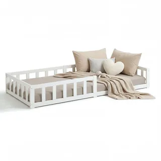 Homestyle4u Kinderbett Bodenbett 90 x 200 cm Kiefer massiv weiß