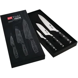 Vogue Tsuki Serie 7 Dreiteiliges Geschenkset, enthält ein 3 Zoll Schälmesser, ein 5 Zoll Santokumesser und ein 8 Zoll Kochmesser, für Profis und Hobbyköche, CR403