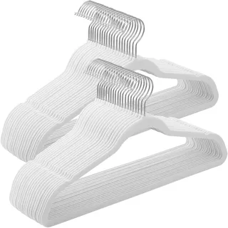 Songmics Kleiderbügel Samt Weiß/Silber 50 St.