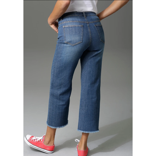 7/8-Jeans ANISTON CASUAL, Damen, Gr. 36, N-Gr, blau (dunkelblau), Denim/Jeans, Obermaterial: 98% Baumwolle, 2% Elasthan, Abriebeffekte, unifarben, figurbetont 7/8-Länge, Jeans 7/8-Jeans, mit leicht ausgefranstem Beinabschluss, Topseller