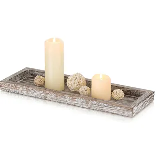 Romadedi Rechteckig Holztablett Tablett Deko:38cm Holz Dekotablett Länglich Vintage Kerzentablett Holzschale für Kerzen Tisch Centerpiece Tischdeko Zuhause Couchtisch Küche Wohnzimmer Dekorative