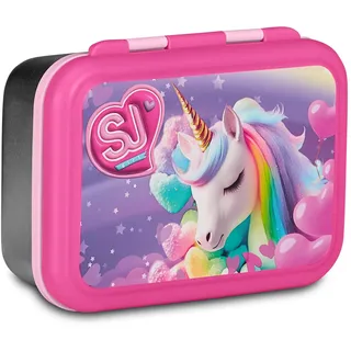 SJ Gang Style Jam Gang Brotdose für Kinder, Clip Verschluss, Spülmaschinenfest, für Kindergarten, Krippe, Grundschule, rosa mit Einhorn