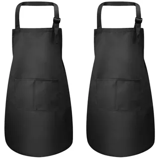 2 schwarze Schürze für Kinder, mit Taschen, verstellbar, für Kinder, Kochschürze für Jungen, Mädchen, Kleinkinder, Kochschürze, Künstlerkinder, Schürze für Handwerk, Malerei, BBQ (7-13 Jahre)