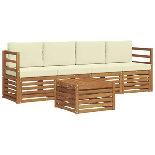 vidaXL Outdoor-Sofagarnitur 5 pcs Natur und Creme Massivholz Akazie - Braun