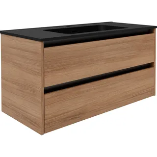 Fackelmann Waschtischunterschrank Vita 100 cm x 50 cm x 46 cm Oak Griff Schwarz