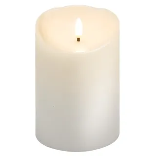 Goobay LED-Echtwachskerze, weiß, 10 x 15 cm - mit Timerfunktion und 3D-Flammenkegel, batteriebetrieben, warmweiß (2700 K)