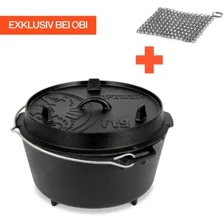 Petromax Dutch Oven Set FT9-T-Scrub Schwarz mit planem Boden 7,5 l Ø 23,9 cm
