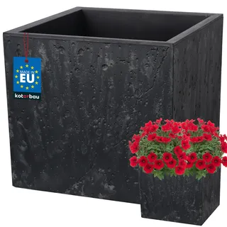 KOTARBAU® Blumentopf - Quadratisch - 39 x 39 x 37 cm - Übertopf in Beton Optik - aus PVC - Blumenkübel für Outdoor & Indoor - Anthrazit - Blumenübertopf mit Innentopf