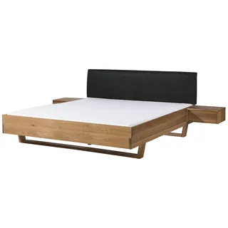 MASSIVMOEBEL24.DE Bett mit Nachttischen Eiche 200x200x85 natur geölt, Kopfteil anthrazit FICHTELBERG #36