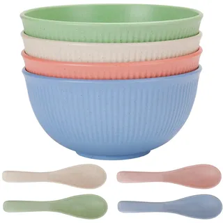 CSYY 4 Stück Müslischalen und Löffel, 26 OZ Suppenschüssel Groß Unzerbrechliche Kunststoff Schale, Salatschalen Pastaschalen Leicht Geschirr Obst Snack Behälter Camping Schüssel