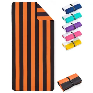 Fit-Flip Strandtuch XXL aus Mikrofaser - leicht und schnelltrocknend - 100% recyceltes Strandhandtuch - kompaktes Handtuch zum Baden - Badetuch (Orange-Dunkelgrau gestreift 200x90cm)