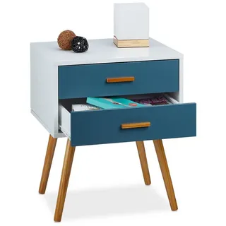 Relaxdays 2x Beistellschrank Retro Weiß,Hellbraun,Türkis