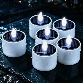 Yakpo 6er Pack Solar LED Teelichter für außen kaltweiß flackernde Kerzen