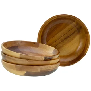 CreaTable, 21577, Serie Akazienholz - Nature Collection, 4-teiliges Geschirrset, Suppenteller Set aus Akazienholz für 6 Personen, Qualitätsproduktion, Match & Mix