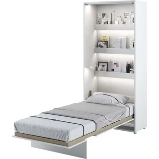 Furniture24 Schrankbett Bed Concept, Wandklappbett mit Lattenrost, V-Bett, Wandbett Bettschrank Schrank mit integriertem Klappbett Funktionsbett BC-03, 90 x 200 cm, Weiß/Weiß, Vertical - Weiß