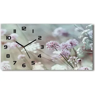 Wanduhr aus Glas – 60x30 cm - Glasbild - Glasuhr - Gehärtetes Glas - schwarze-zeiger - wilde Blumen