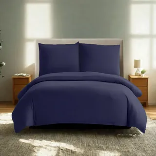 Komfortec Premium Bettwäsche 135x200 mit 1 Kissenbezug 80x80 cm Set aus Gebürstetes Mikrofaser - DunkelBlau