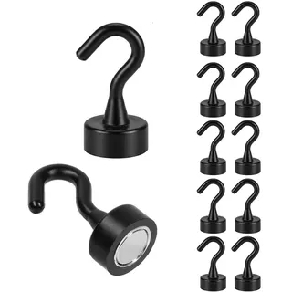 Carehabi Magnethaken Schwarz, 8kg Extra Starke Magnet Haken Hakenmagnet Stanzfrei Neodym magnetische Haken Magnetisch für Küche Kleiderablage Büro 10er Pack