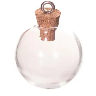INNSPIRO Anhänger Glas Flasche Kugel transparent mit Korkverschluss 24x30mm, 24x30mm., Glas, Kein Edelstein