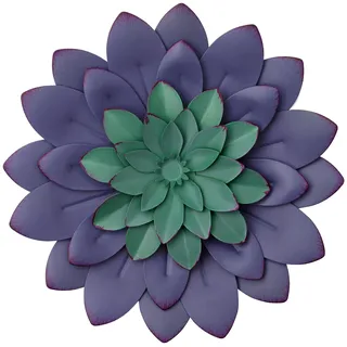Everydecor Sukkulenten Metall Blumen Wanddeko - Lila Handbemalt 3D Blume Kunst Dekoration für Wohnzimmer Schlafzimmer Küche Badezimmer - Floral Decor für Innen & Außen