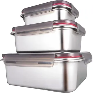GENICOOK Edelstahl Frischhaltedosen 3er Set luftdicht stapelbar leicht auslaufsicher