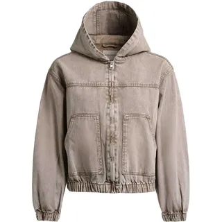 Jeansjacke KHUJO "Jeansjacke Gretel", Damen, Gr. M, braun (latte braun), Obermaterial: 100% Baumwolle CO., gerade, hoch geschlossener Ausschnitt, Raglanärmel abgesteppte Kante, Jacken Jeansjacke, Modische Jacke in Jeans-Optik