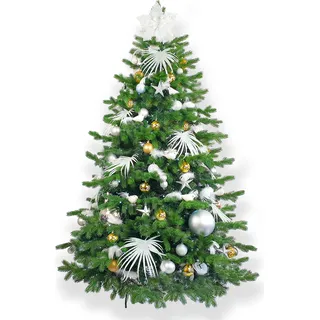 Geschmückter künstlicher weihnachtsbaum mit 133 Stk Kugeln POLAR GOLD II 210 cm mit Metallständer - Bunt