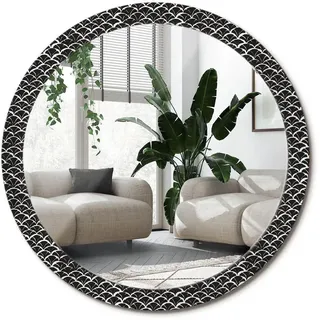 Wallfluent Spiegel Rund Ø 100 cm mit Aufdruck , Schwarz , Glas , 100x100x0.4 cm , Spiegel, Wandspiegel
