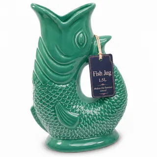 Giggling Grandma Fischkrug 1,5 L Keramik-Karaffe, Ozeangrün | Wasserkaraffe in Fischform, lustiges Geräusch beim Einschenken – für 6 Gläser, Geschenkbox, auch Fischvase, britisches Design