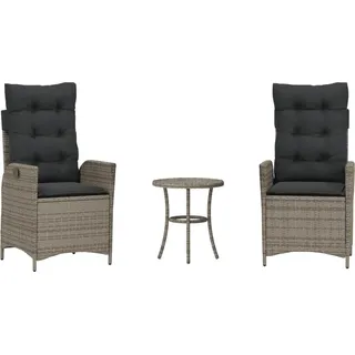 vidaXL 3-tlg. Bistro-Set mit Kissen Grau Poly Rattan - Grau
