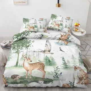 GEDAEUBA Waldtiere Bettwäsche 135x200 Sommer - Kinder Bettbezug 135 x 200 2er Set, Wendebettwäsche und Kissenbezug 80x80, Weiche & Atmungsaktive Mikrofaser Bettwäsche-Sets mit Reißverschluss