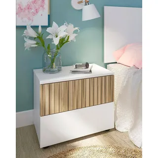 Dmora - Nachttisch Gleed, Niedrige Kommode, Tisch, Multifunktionaler Nachttisch, 50x42 h34 cm, Weiß und Eiche
