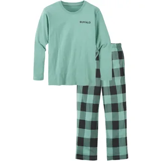 Buffalo Pyjama Packung, 1 Stück, 2 tlg. Schlafanzug im coolen Karolook, salbei, schwarz kariert