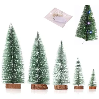 Bhina 6 Stück Mini Weihnachtsbaum Grün Klein Christbaum 5 Größen 10/15/20/25/30 cm Künstlicher Weihnachtsbaum Miniatur Mini Weihnachtsbaum Dekor Ornamente mit Ambiente-Beleuchtung für Tischdeko DIY